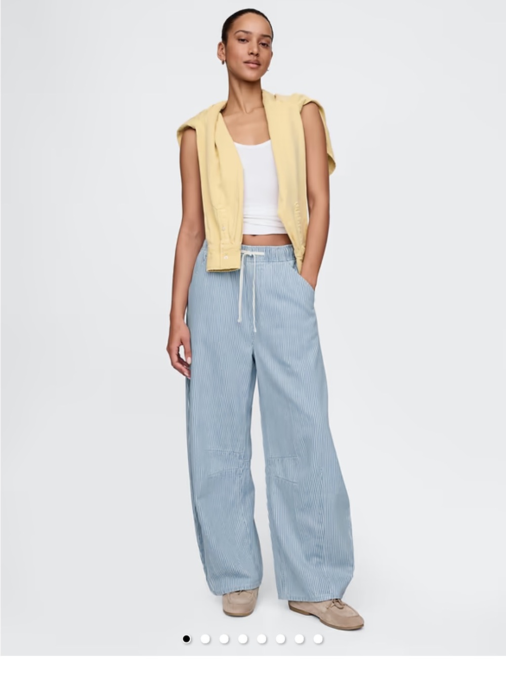 GAP Light Blue Pinstripe Wide-Leg Drawstring Jeans - Size 10